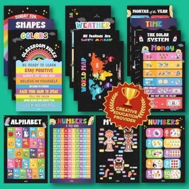 Imagem de Excool Club 16 pôsteres educativos para crianças de 1 a 3 anos, pôsteres de aprendizagem infantil para crianças de 3 a 5 anos, itens essenciais para sala de aula do jardim de infância, tabela de