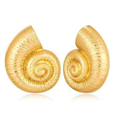 Imagem de Brinco Caracol Aço Cirúrgico 18K Dourado Concha Sereia Ariel Mar Tropical-Brincos Femininos Banhado a Ouro 18K Maxi Boho Chic Delicado Maximalista-Presente Brinco Aço Inoxidável Praia Praiano Verão Festa Piscina Viagem Férias Amiga Mãe e Filha Amor Namorada