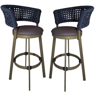 Imagem de 2 Banquetas Somália Em Alumínio E Corda Náutica Jardim Azul Marinho