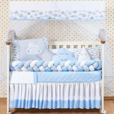 Imagem de Kit Jogo Berço Para Menino 12 Peças Nuvem Azul Com Saia Box