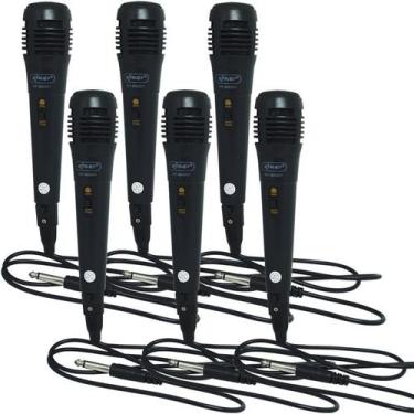 Imagem de Kit 6 Microfones Dinâmico com Fio P10 Cabo 1 Metro para Karaokê e Caix