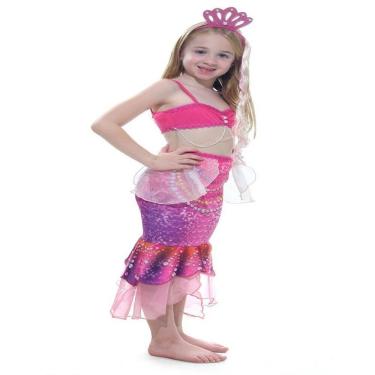Imagem de Fantasia De Sereia Pérolas Infantil Vestido Com Tiara Festa