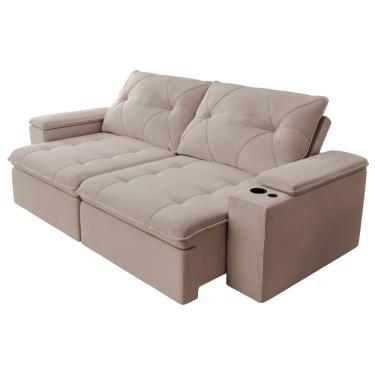 Imagem de Sofá Retrátil e Reclinável 3 Lugares 2,12m c/ Porta Copos Entrada USB Veludo San Diego