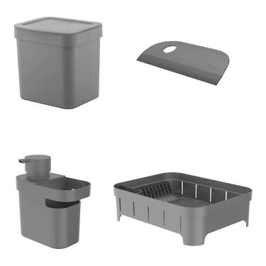 Imagem de Organizadores De Pia Lixeira Escorredor De Pratos Rodo Kit