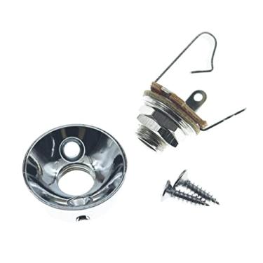 Imagem de Dopro Placa para guitarra elétrica cromada American Thread Brass Electrosocket Jack Plate com conector de saída mono de latão níquel e parafusos serve para telecaster estilo americano