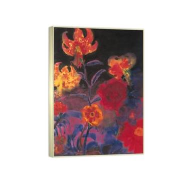 Imagem de Arte de parede em tela de flores reprodução de pintura famosa - imagens de moldura prateada para sala de estar - lírios de tigre e dálias - pôster e impressões 70 x 100 cm 27 x 39 pol