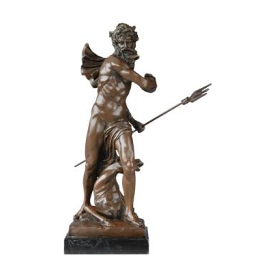 Imagem de NILEEBUKER Escultura de bronze de 56 cm Poseidon de deus grego com estátua de tridente arte antiga decoração de casa grande