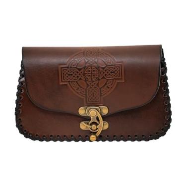 Imagem de Bolsa de cinto de couro celta medieval – Bolsa 100% genuína feita à mão com nó e cruz em relevo, Viking LARP e Renfair, Marrom