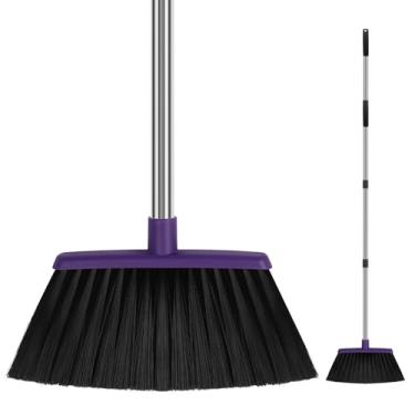 Imagem de UDUK Vassoura angular resistente, cabo longo de 139 cm, cabeça extra larga de 30 cm, tubo de aço inoxidável e cerdas de PP para pelos e poeira de animais de estimação, seguro para o chão - roxo