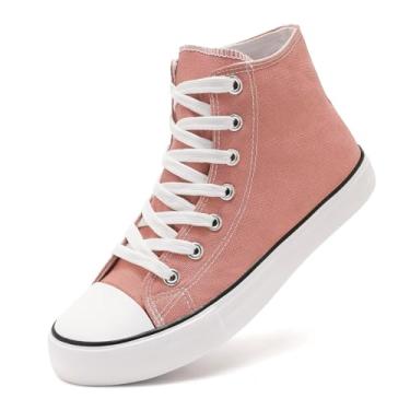 Imagem de Tênis feminino de lona casual com cadarço de cano alto, confortável, leve, clássico, moderno, tênis, Zapatillas Casual De Lona De Moda para Hombre Y Mujer, rosa, 36