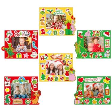 Imagem de Pacote com 30 kits de artesanato para porta-retratos de Natal para cães monstros verdes faça-você-mesmo, enfeites de árvore de Natal, decorações de Natal, sala de aula, festa, atividade