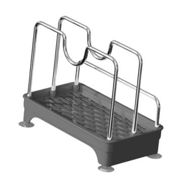 Imagem de Fenteer Organizador de tampa de panela, potes, panelas, organizador para armário, suporte de aço inoxidável, suporte para tampa de panela, assadeiras, potes e, Preto Claro Prateado
