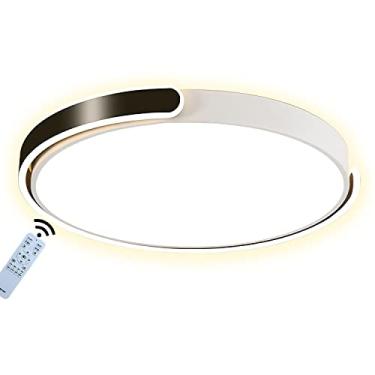 Imagem de Luminária de teto LED moderna 24W 1920LM regulável 3000K-6000K com controle remoto, luminária de teto redonda branca com geometria metálica acrílica, iluminação de lustre, preta_58cm