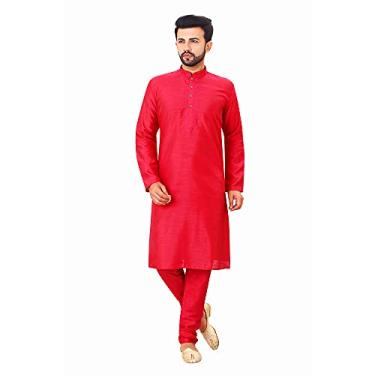 Imagem de Tathastu Conjunto de pijama masculino Kurta de seda bordada-KP4012C-46-Rosa