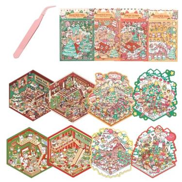 Imagem de SZXYCZL Cute Miniature Scene 8Sets DIY 3D Stickers Scene Christmas House, Make You Own Mini House Sticker Therapy for Teen Adult Relief Pass The Time-Merry Christmas