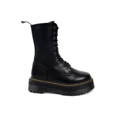 Imagem de Bota de tornozelo Combat High Top Black Eco Leather, plataforma de 5,5