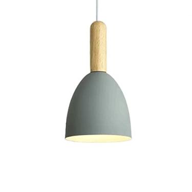 Imagem de CHENKUI Lustres de madeira, abajur minimalista com acabamento de metal polido a óleo, luminária pendente de cabeça única, estilo japonês, sala de jantar industrial, luz de teto para sala de jantar e