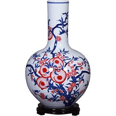 Imagem de Vaso de flores vaso de cerâmica 35,5 cm grande azul e branco vaso de porcelana chinês retrô pintado à mão vaso de flores sala de estar quarto vasos decorativos ornamento de mesa