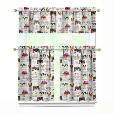 Imagem de aiwkjdns Conjunto de 3 peças de cortinas e sanefas de cozinha para janelas de cozinha, cortinas de vacas e porcos, decoração sobre a pia 69,88 x 91,44 cm