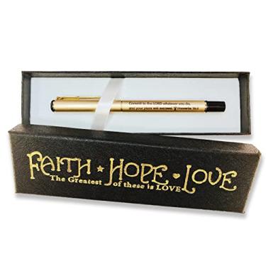 Imagem de Caneta tinteiro com versículo bíblico cristão com texto de folha dourada fé esperança amor caneta capa Jesus Cristo escritura religiosa oração devocional diário espiritual presentes Natal provérbios