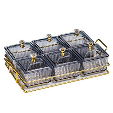 Imagem de Bandeja de tempero dividida de plástico, tigela de servir removível com tampas, bandeja de servir lanches de festa para aperitivo de frutas sobremesa doces, cinza, 6 compartimentos B