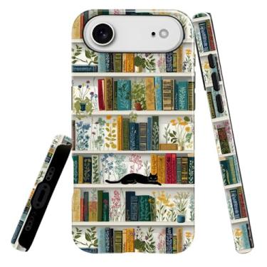 Imagem de heindiy Compatível com iPhone 17 Air, capa brilhante, proteção total, à prova de choque, anti-arranhões, capa de TPU, capas para homem, mulher, prateleira de livros, plantas e gatos