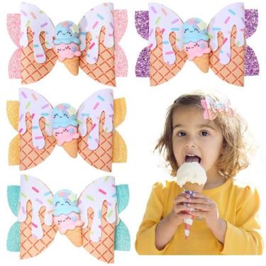 Imagem de Clipes de cabelo Whaline Ice Cream Glitter Bow, 4 peças para meninas e