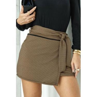 Imagem de Shorts saia com cinto cora pied poule/camel - White