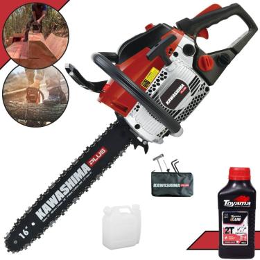 Imagem de Motor Serra À Gasolina Kawashima KCS380P 37cc Alta Potência e Rotação Com Sabre 16’’ Carcaça de Alumínio e Sistema Antivibração + ÓLEO TOYAMA 2T