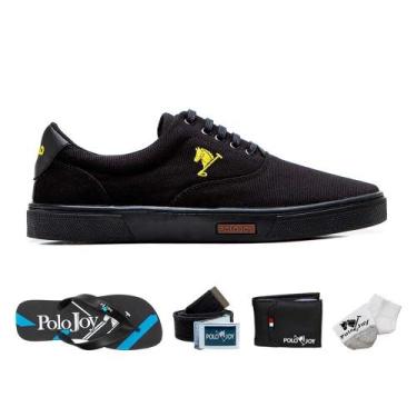 Imagem de Kit Sapatênis Lona com Chinelo Carteira Cinto Meia Casual - Polo Joy, 