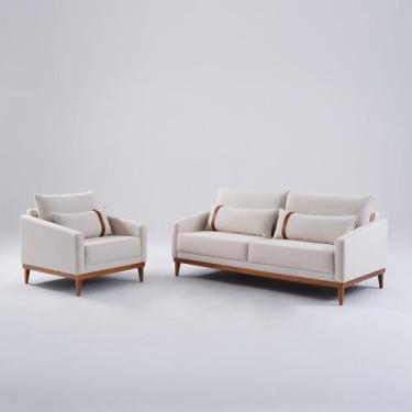 Imagem de Kit Sofá Living Fixo 2 Lugares 260cm com Poltrona Lisboa Linho Bege NS