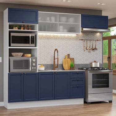 Imagem de Armário De Cozinha Completa 270 Cm Branco-azul Vik Madesa 03 Branco-azul