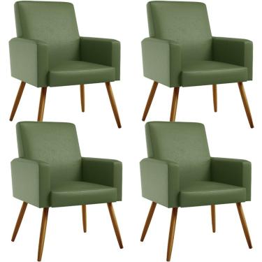 Imagem de Kit 04 Poltronas Decorativa Para Sala De Estar Maria W01 Pés Palito Facto Verde Musgo - Lyam Decor
