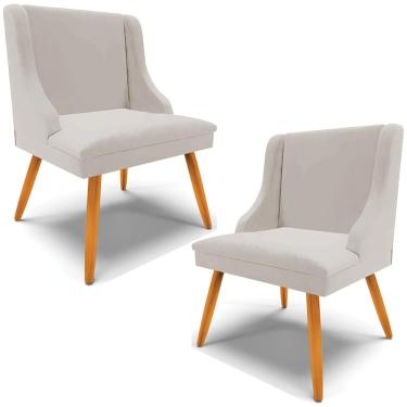 Imagem de Kit 2 Poltronas Decorativas Pés Palito de Madeira Firenze Veludo Cinza/Natural - Gran Belo