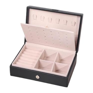 Imagem de Hailong Ming Caixa de Joias, Organizador de Joias com Tampa Articulada, Grampos de Cabelo, Grande Capacidade, Presentes, Display Portátil, PU, ​​mamãe, Preto