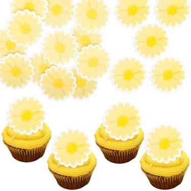 Imagem de Ephlyn 48Pcs Edible Daisy Cupcake Toppers Wafer Paper Flower Cake Topper Decorations Flower Chrysanthemum Party Decorations for Birthday Wedding Birthday Party Supplies Yellow