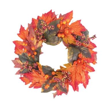 Imagem de Lilihuimaoyi Guirlanda Artificial de Outono com Folhas de Bordo E Frutas Vermelhas, Feita de Material PP Reutilizável, Adequada para Portas de Entrada, Festas, Cas