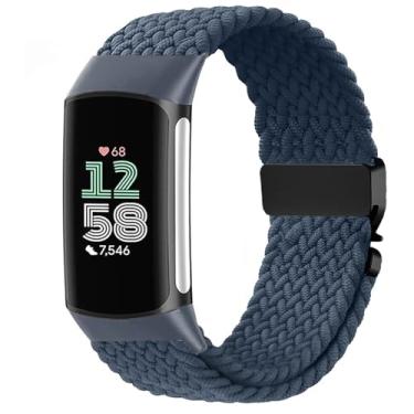 Imagem de Issinlky Pulseira trançada de nylon compatível com Fitbit Charge 6/5, pulseira elástica para Fitbit Charge 5/6 feminino e masculino