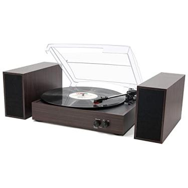Imagem de LP&No.1 Sistema de alta fidelidade para toca-discos Bluetooth com alto-falantes de prateleira, toca-discos vintage de 3 velocidades com reprodução sem fio e parada automática e entrada Bluetooth,