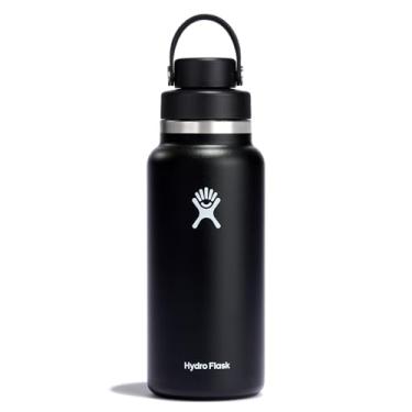 Imagem de Hydro Flask Garrafa de água - aço inoxidável isolado - tampa de boca larga, não derrama, à prova de vazamento em preto de 946 ml