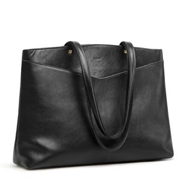 Imagem de S-ZONE Bolsa feminina de couro genuíno grande bolsa de ombro, Preto