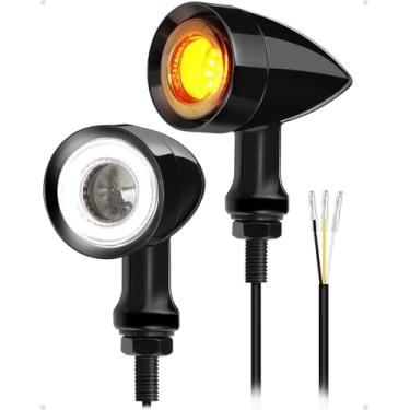 Imagem de Benlari 2 peças Bullet para motocicleta, 48 LEDs, luzes de seta dianteiras, âmbar SMD Blinkers 8 mm, orifício de montagem adequado para Honda, Yamaha, Suzuki, Kawasaki, Harley Chopper, Bobber, preto