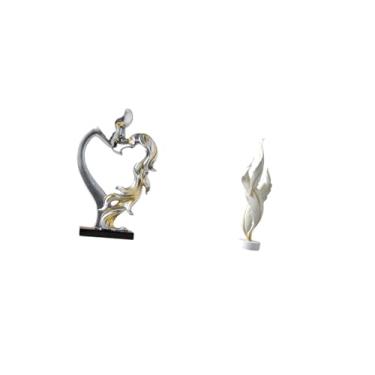 Imagem de Fenteer Escultura de Penas de Casal Se Beijando, Estátua Moderna, Colecionável, Resina, Artesanato, Enfeite de Mesa para Quarto, Casamento, Estante, Armário,
