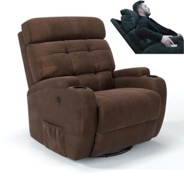 Imagem de Poltrona do Papai Reclinável Elétrica Giratória e Balanço em Suede com Massagem e Motor de Pescoço (Marrom)