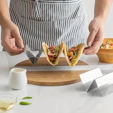 Imagem de 1 suporte mexicano de aço inoxidável para tacos e panquecas tipo W bandeja de alimentos, grelha e lava-louças, design empilhável para aderência segura, perfeito para uso em cozinha doméstica e