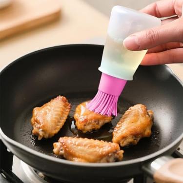 Imagem de Escova para garrafa de óleo de silicone, resistente ao calor, com dispensador, ferramenta de cozinha multiuso para churrasco, fritar e grelhar