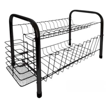 Imagem de Escorredor Duplo de Pratos Louças e Talheres Gourmet Preto/Cromado em Aço(PRETO BR0009-PTO)