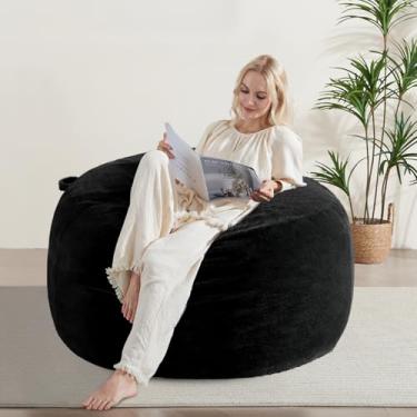 Imagem de WSOFRLAC Cadeira de pufe de 1,5 m, poltrona macia para adultos, pufe gigante cheio de espuma viscoelástica com capa lavável, sofá preguiçoso de pelúcia com alça de bolso com zíper para sala de estar