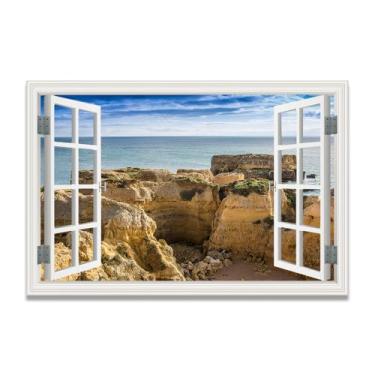 Imagem de Tela de janela falsa de pedra seca com economia de espaço, arte de parede realista para quarto, casa, 50 x 75 cm, sem moldura