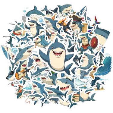 Imagem de 70 peças adesivos de grafite de tubarão oceano faça você mesmo adesivos engraçados cômicos para mala, geladeira, telefone, bagagem, laptop, guitarra, carro, brinquedos, faça você mesmo, telefone